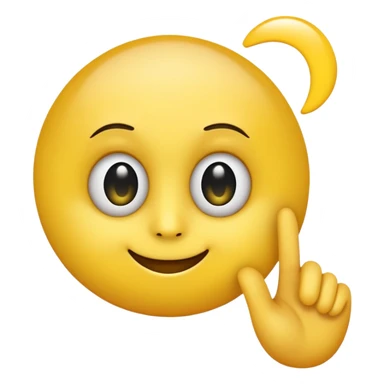 A circular yellow emoji with a smooth, gradient-shiny surface, featuring two large round eyes with white sclera and black pupils, conveying playfulness. A yellow finger is placed beside the mouth with a simple 'ε' symbol in front. sticker