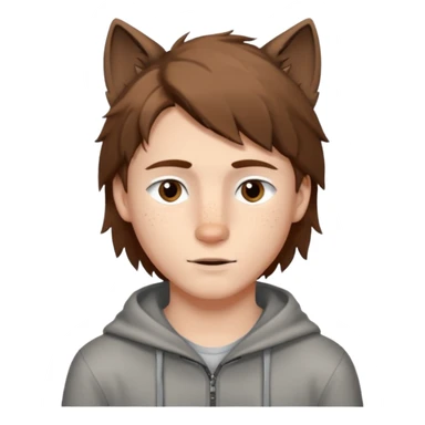 A young white boy with brown hair and eyes, with slightly long, straight and disheveled hair with wolf cut, Make it look aesthetic,  sticker