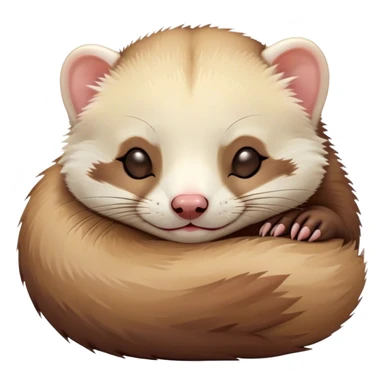 Meme-Worthy Cute Sleeping Ferret Portrait Emoji, Head resting peacefully with a contented smile, showcasing a long, flexible body curled up in cozy repose, luxuriously soft fur in warm brown and cream, and eyes gently closed in serene slumber, Simplified yet hilariously adorable features, highly detailed, glowing with a soft, drowsy natural light, high shine, relaxed and utterly lovable, stylized with an air of playful laziness, bright and heartwarming, soft glowing outline, capturing the essence of a sleeping ferret that feels destined to become the next viral sensation of adorable rest! sticker