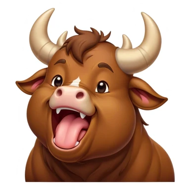 Cinematic Cute Yawning Brown Bull Portrait Emoji, Head tilted slightly with a dramatic, wide-open yawn, showcasing a smooth, rich brown hide with a subtle texture, floppy ears slightly drooping, round dark eyes barely open in drowsy contentment, Simplified yet irresistibly adorable features, highly detailed, glowing with a soft, cozy glow, high shine, relaxed yet expressive, stylized with a touch of rugged whimsy, bright and endearing, soft glowing outline, capturing the essence of a sleepy yet affectionate guardian, so drowsy it feels like it could charge right out of the screen and curl up for a nap! sticker