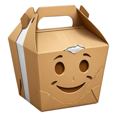 takeout box that looks like it has been in a trash can, no faces, no people, just non alive objects sticker