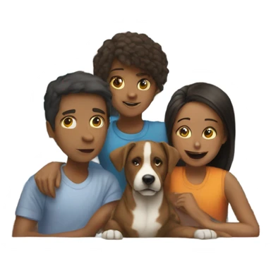 Boys on end girls in middle with dog by window sticker