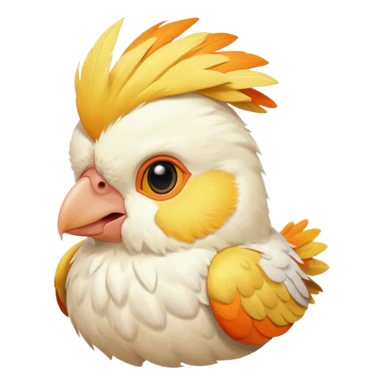 lutino cockatiel emoji, yellow and white bird with orange cheeks, simple and cheerful sticker