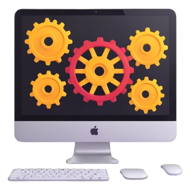 iMac computer with gears on the screen sticker