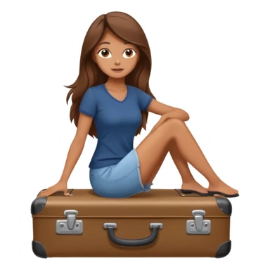 The sticker is a realistic beautiful woman with long brown hair, sitting on a suitcase, a cartoon-style vector illustration created using Procreate --chaos 25 sticker