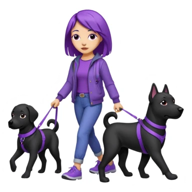 purple haired light skinned woman walking a big, black dog sticker