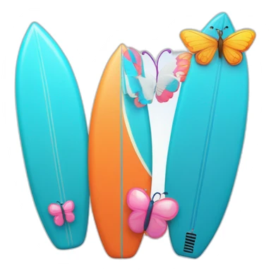 A surfboard Cartoon Blue and orange smiling and a mikrophone Cartoon Blue and pink with butterfly sticker