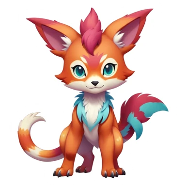 Male bright-colored multi-colored cute cool exotic anime-styled Falvie-Fionbri-fantasy-creature-fursona-Fakémon-Pokémon, full body, with markings sticker