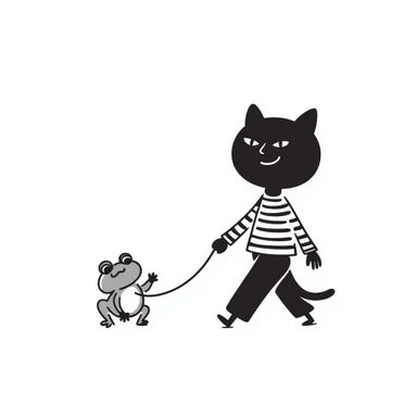 a cat walking a frog sticker