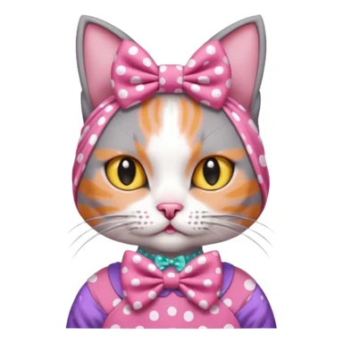 Evil Gray and white evil cat with a pink polka dot dress and with a pink polka dot bow on the Head cute sticker