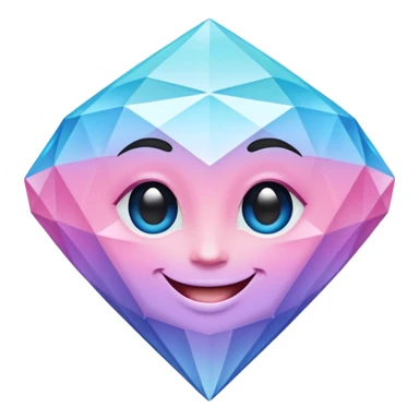 A cheerful diamond logo with a black outline and a smiling face, set against a pastel gradient of pink, blue, and lavender. Smaller diamonds surround it, forming a larger diamond pattern. Playful yet sleek, perfect for branding, digital media, sticker