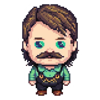 A pixelated angry office manager with a mustache and furrowed brows sticker