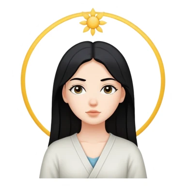 white girl with black hair, peaceful expression, representing inner peace sticker