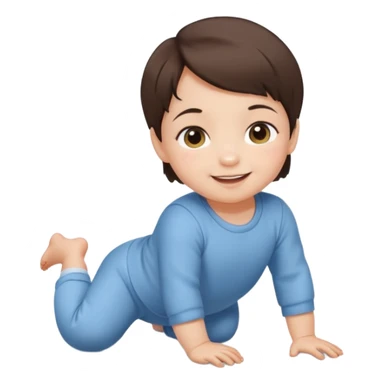 short brunette hair baby crawling on the floor with cute clothes sticker