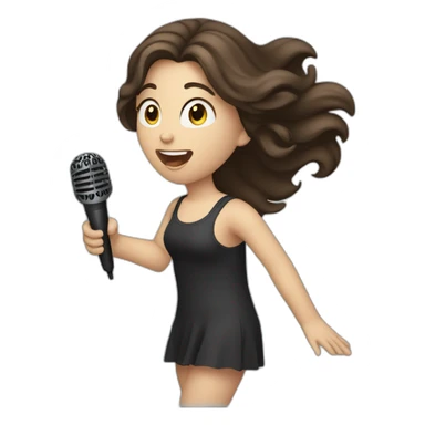 Caucasian girl with dark long Brown hair performing with a michophone singing sticker