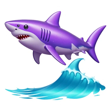 purple glitter shark on a cyan wave sticker
