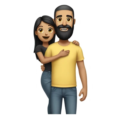 Indian Beard guy with bald head in a tshirt and jeans right hand hugging girl with black hair and wearing adress sticker