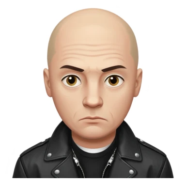 Bald Russian 1990s gangster emoji, leather jacket, , serious face sticker