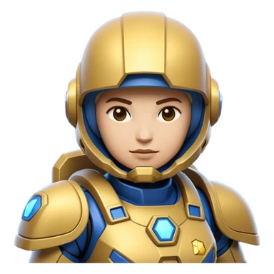Clash of Clans aesthetic: Cinematic heroic Terran Marine Hero close up Emoji, rendered in a 3D vector-style similar to standard emojis with minimal shading and bold, simplified shapes. A compact, heroic isometric figure clad in futuristic power armor with signature energy accents, softly glowing with a cosmic battle charm. Simplified yet unmistakably iconic, highly detailed and consistent, glowing with a soft radiant shine and high gloss. Stylized with a touch of interstellar valor and a soft glowing outline, capturing the essence of an elite space warrior with a friendly, playful manner! sticker