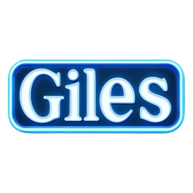 Blue neon sign with the word Giles sticker