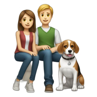 Brown hair White boy and girl and beagle Sit on couch sticker