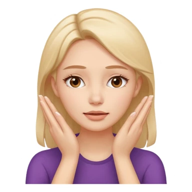 Simple emoji of a woman touching her face with both hands, hands pressing on cheeks and jaw, clear facial exercise with hands, easy to understand, simple icon, no beauty, no makeup, no medical elements
 sticker
