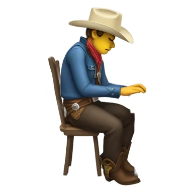 Somber cowboy tapping foot and coding on a computer sticker