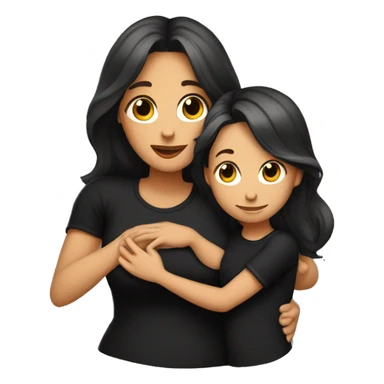 Mom with long brown beautiful hair and daughter with long brown hair hugging black shirts and mom has tattoos sticker