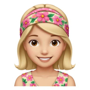 Girl wearing floral cloth headband and smile sticker