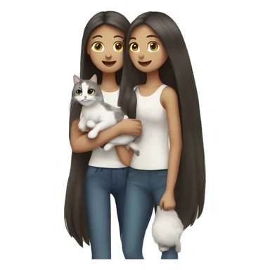 Two long hair girls with white skin and two cats in hands sticker