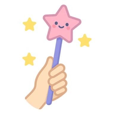 cute magic wand kawaii style in hand with stars sticker