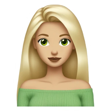 blonde girl with green eyes, smooth skin, off shoulder sweater, long blow out hair, baddie sticker