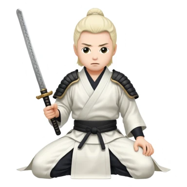 kneeling samurai in white robes sticker