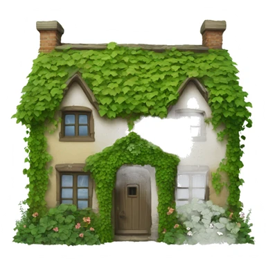 Old cottage with ivy and plants growing on and around it sticker
