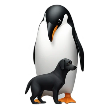 Penguin playing with black dog sticker