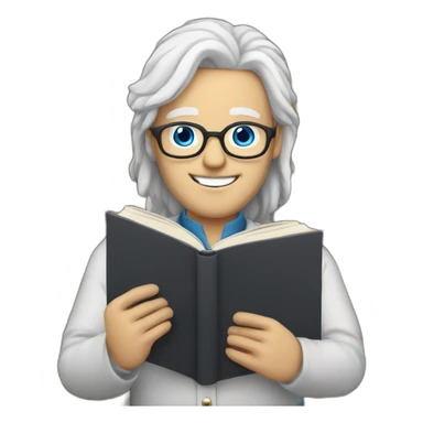 librarian with blue eyes and long white hair holding a book male sticker