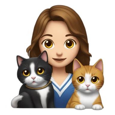 a young girl with brown hair grabbing a Gavel like a judge, and with two cats behind her, one cat black and the other cat snowshoe sticker