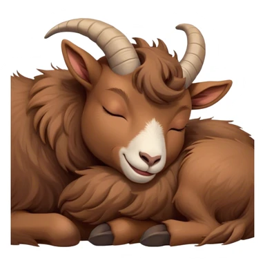 Meme-Worthy Cute Sleeping Brown Goat Portrait Emoji, Head resting peacefully with a contented smile, showcasing a robust build and a luxuriously soft brown fur, eyes shut in a serene, restful nap, Simplified yet hilariously adorable features, highly detailed, glowing with a soft, drowsy light, high shine, relaxed and utterly lovable, stylized with an air of playful laziness, bright and heartwarming, soft glowing outline, capturing the essence of a comically sleepy goat, so meme-worthy it feels like it could instantly become the next viral sensation of adorable slumber! sticker