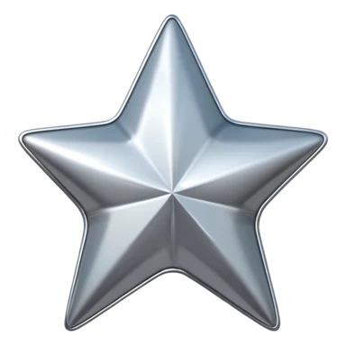 Chrome silver star emoji, iOS emoji style, glossy metallic surface, soft reflections, minimalistic, centered, clean white background, high detail, smooth gradients sticker