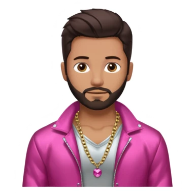 Frankie Zulferino with dark brown hair and short beard shirtless with necklace, dark pink metallic jacket sticker
