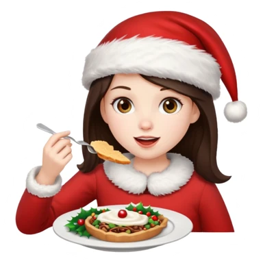 brunette christmas character eating lunch sticker