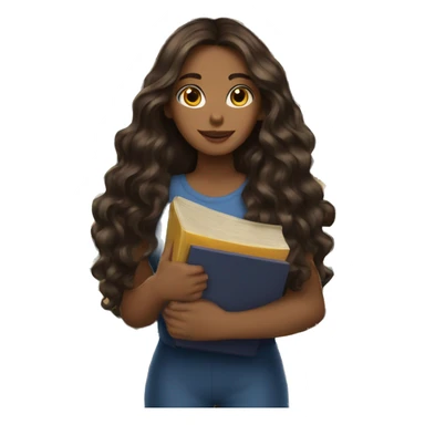 dark brown long wavy hair holding books woman sticker