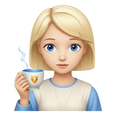 angelic blonde girl with short hair and blue eyes holds a cup sticker