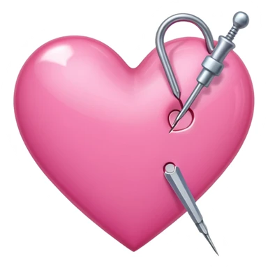 A pierced pink heart by a needle sticker