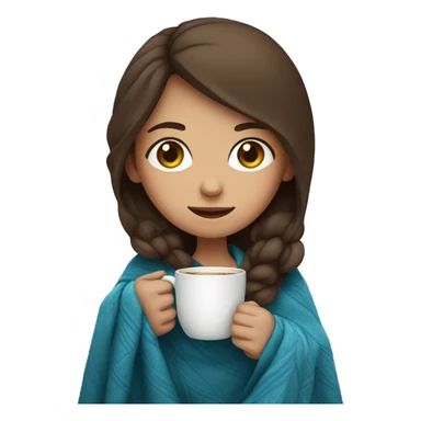 Brown hair Girl drinking coffee, with a blue cozy blanket sticker