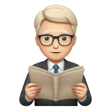 business man wearing glasses reading through a paper list he is holding sticker