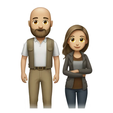 couple Bald man with beard and girl brown long hair sticker