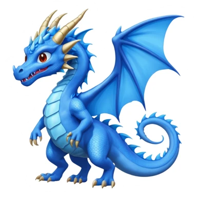 Hydra emoji – full body, blue dragon-like creature, 3 heads, wings, 4 legs, tail, slight side angle
 sticker
