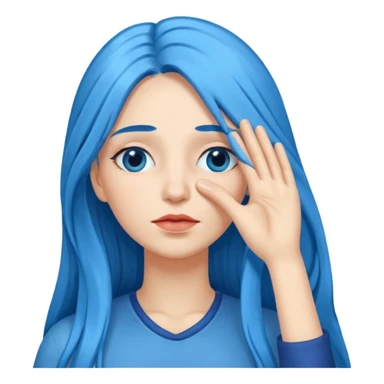 Woman with hand over eyes with long blue hair sticker