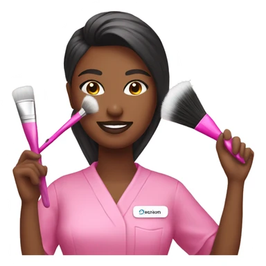 Esthetician wearing pink holding a fan brush sticker